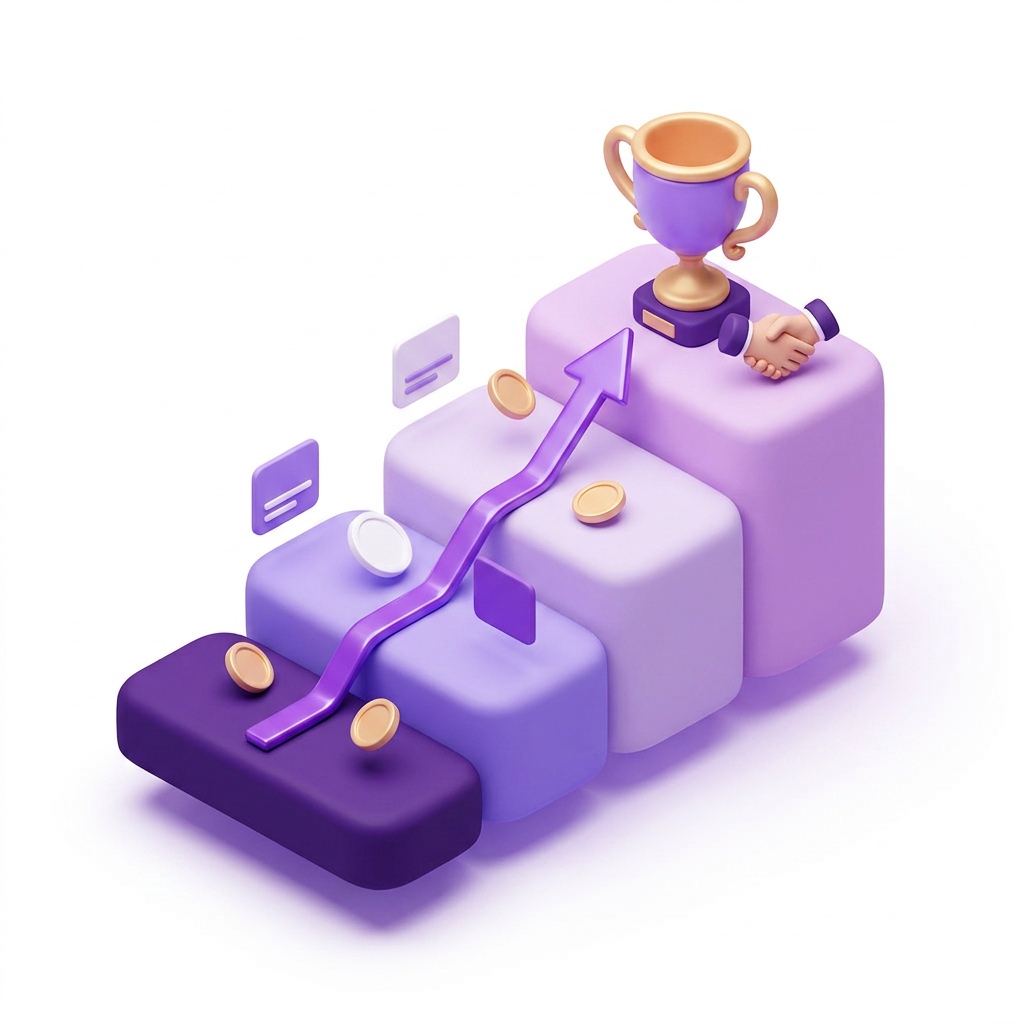 Illustration of a sales pipeline with closed won deals and revenue growth