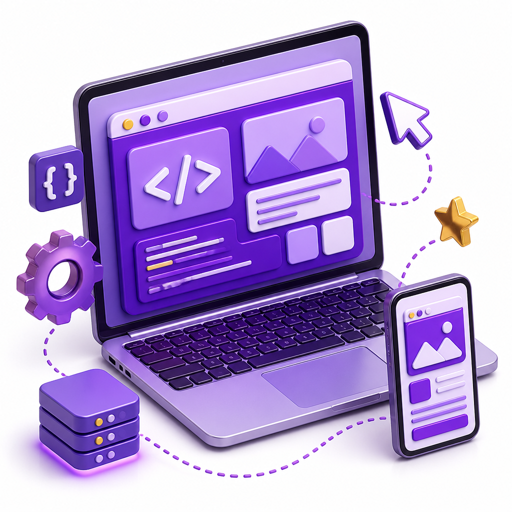 Illustration of a laptop showing a website layout and a mobile device